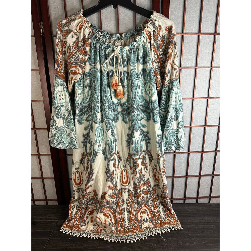 C est. 1946 women's blue paisley tiered tunic top mini dress size Large